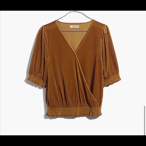 MADEWELL Velvet Smocked Crossover Top NWOT - Picture 4 of 10